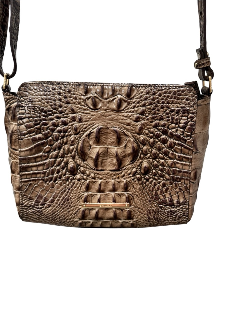 Brahmin Croc-Embossed Brown Crossbody Shoulder Bag - Picture 2 of 14